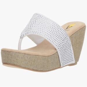 Volatile White Rhinestone Wedge Sandals